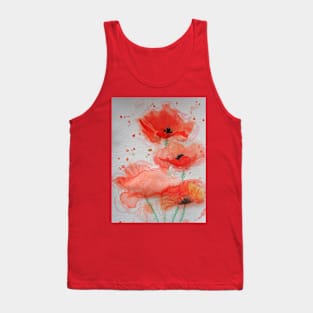 Red Poppy Watercolor Painting Tank Top